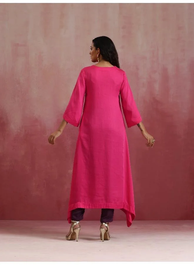 ترو برونز trueBrowns Pink Modal Boxpleat Kurta Set