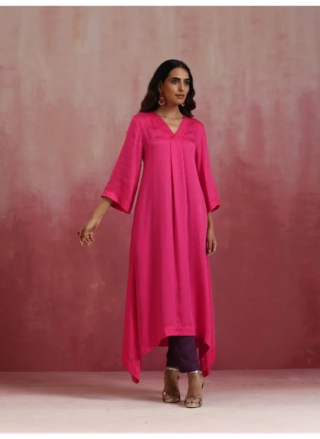 ترو برونز trueBrowns Pink Modal Boxpleat Kurta Set