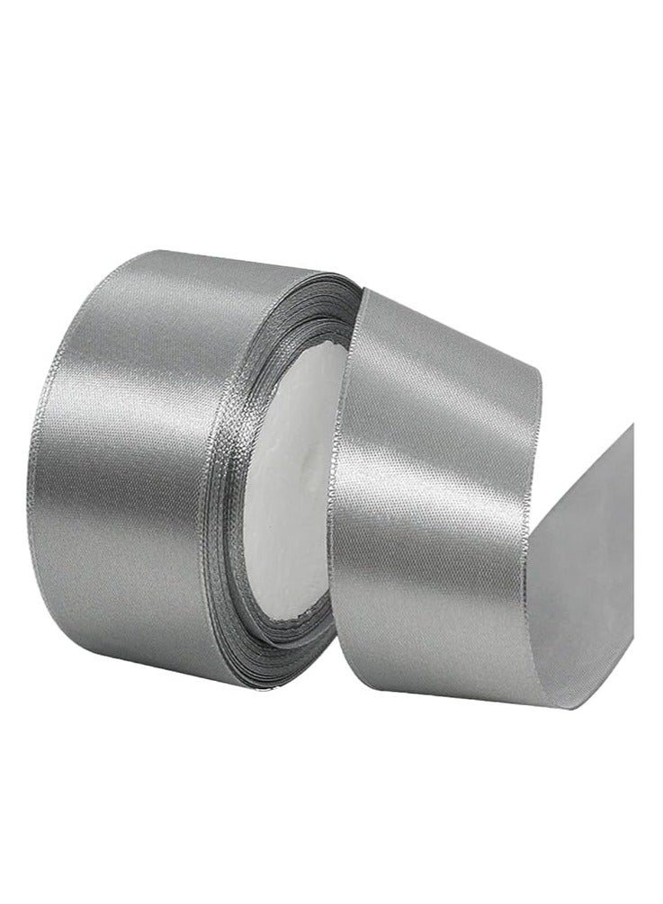 Silver Ribbon 1-1/2 Inch, 25 Yards Grey Satin Fabric Ribbons for Gift Wrapping, Christmas Garland, Christmas Tree Ornaments, Bows Making, DIY Crafts, Sewing Projects and Wedding Party - Image 1