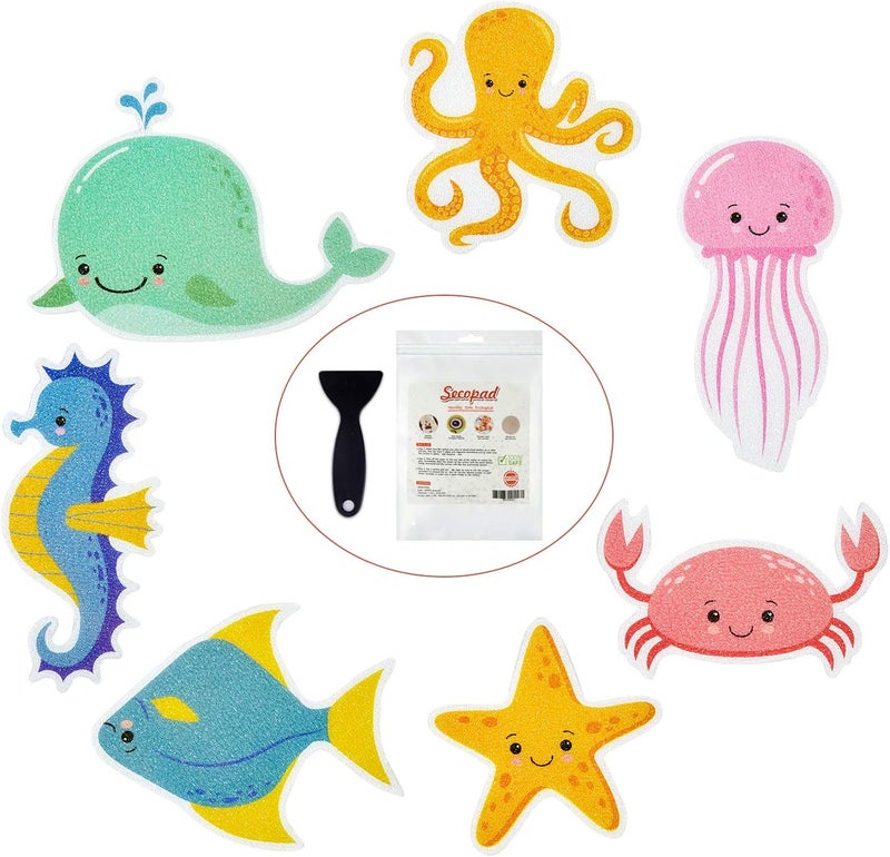 Secopad Non Slip Bathtub Stickers, 14 PCS Large Sea Adhesive Kids Anti Slip Decal Treads for Shower and Bath Tub with Premium Scraper - Image 1