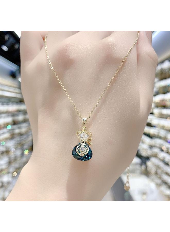 High Sense Blue Geometric Crystal Necklace Women's New Fashion Temperament Fashion Net Red Short Clavicle Chain Necklace Chain