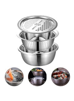 Mishrit Mishrit 5 in 1 Graters & Slicer, Bowl with Strainer Bowl l Piller and Greater l Stainless Steel Bowl l Rice Strainer for Kitchen.  - Image 1