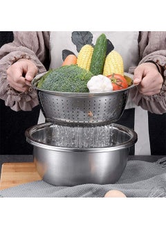 Mishrit Mishrit 5 in 1 Graters & Slicer, Bowl with Strainer Bowl l Piller and Greater l Stainless Steel Bowl l Rice Strainer for Kitchen.  - Image 3