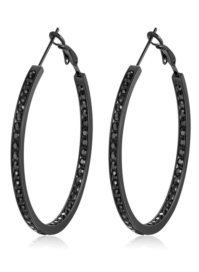 CiNily Black Hoop Earrings for Women Hypoallergenic, Stainless Steel Big Hoop Earring Black Rhinestone Hoops Small Hoop Earrings Jewelry Gift 40 MM - Image 1