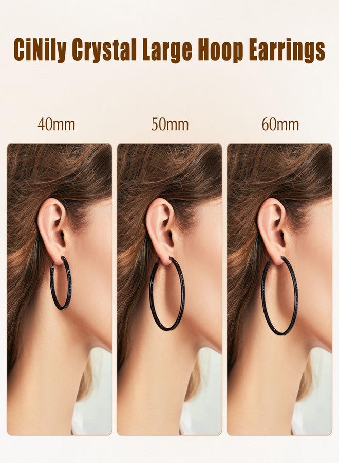 CiNily Black Hoop Earrings for Women Hypoallergenic, Stainless Steel Big Hoop Earring Black Rhinestone Hoops Small Hoop Earrings Jewelry Gift 40 MM - Image 2