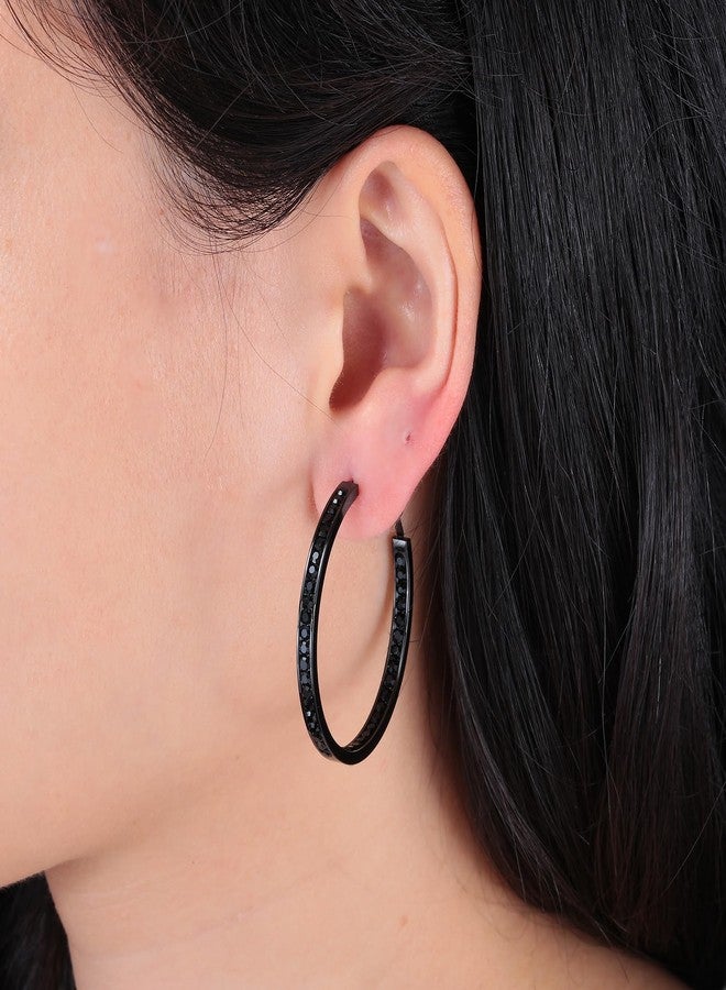 CiNily Black Hoop Earrings for Women Hypoallergenic, Stainless Steel Big Hoop Earring Black Rhinestone Hoops Small Hoop Earrings Jewelry Gift 40 MM - Image 4