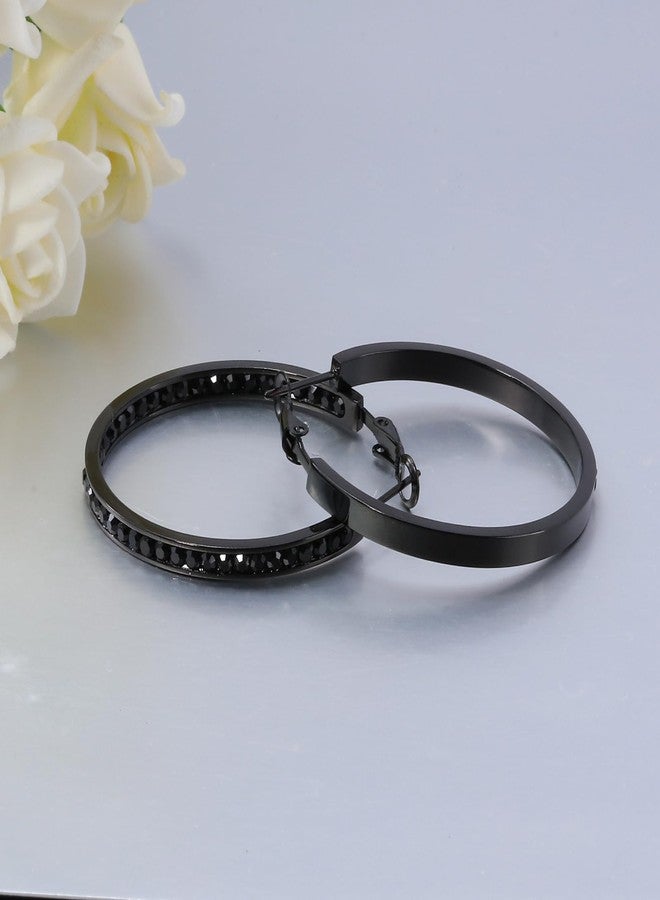 CiNily Black Hoop Earrings for Women Hypoallergenic, Stainless Steel Big Hoop Earring Black Rhinestone Hoops Small Hoop Earrings Jewelry Gift 40 MM - Image 5