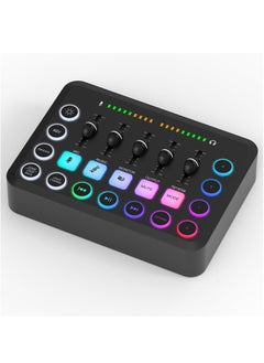 شو وو جهاز مزج الصوت للألعاب، جهاز مزج الصوت RGB للكمبيوتر الشخصي مع واجهة ميكروفون XLR، زر كتم الصوت للتحكم الفردي في مستوى الصوت، طاقة فانتوم 48 فولت لتسجيل البودكاست، لعبة صوتية باللون الأسود  - Image 1