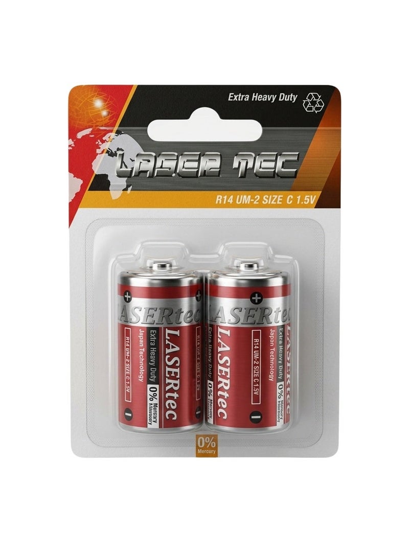 Lasertec C Size R14P Heavy-Duty Batteries – 2-Piece Pack, Reliable High-Performance Power for Flashlights, Toys & Electronics, Long-Lasting Leak-Proof Energy, Durable and Efficient Twin Pack - Image 1