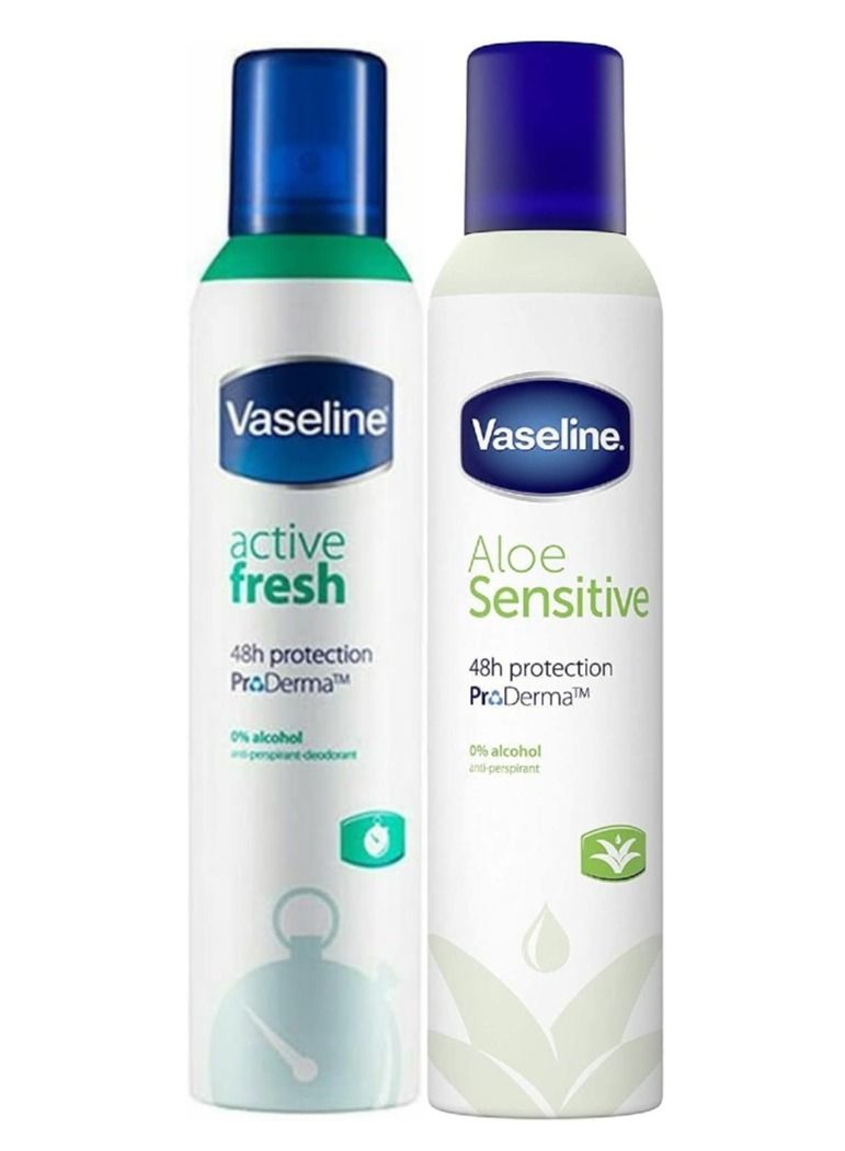 Vaseline Aloe Sensitive Antiperspirant Deodorant Aerosol  with Active Fresh Antiperspirant Deodorant Aerosol, 250 ml combo - Image 1