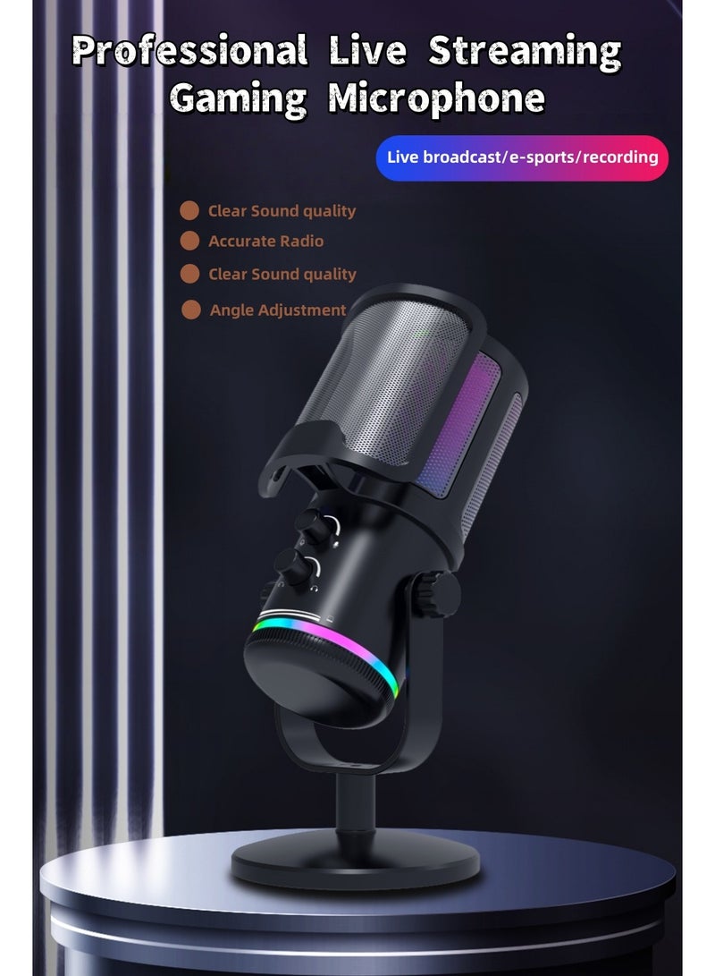 حفيّان ميكروفون USB للألعاب للكمبيوتر الشخصي PS5 ميكروفون مكثف مع كتم الصوت السريع ومؤشر RGB وحامل مكتبي وفلتر بوب وتحكم في الكسب للبث المباشر على Discord و Twitch والبودكاست والفيديوهات - Image 4