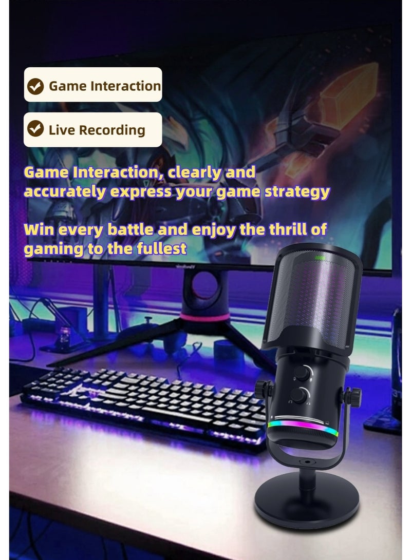 حفيّان ميكروفون USB للألعاب للكمبيوتر الشخصي PS5 ميكروفون مكثف مع كتم الصوت السريع ومؤشر RGB وحامل مكتبي وفلتر بوب وتحكم في الكسب للبث المباشر على Discord و Twitch والبودكاست والفيديوهات - Image 2