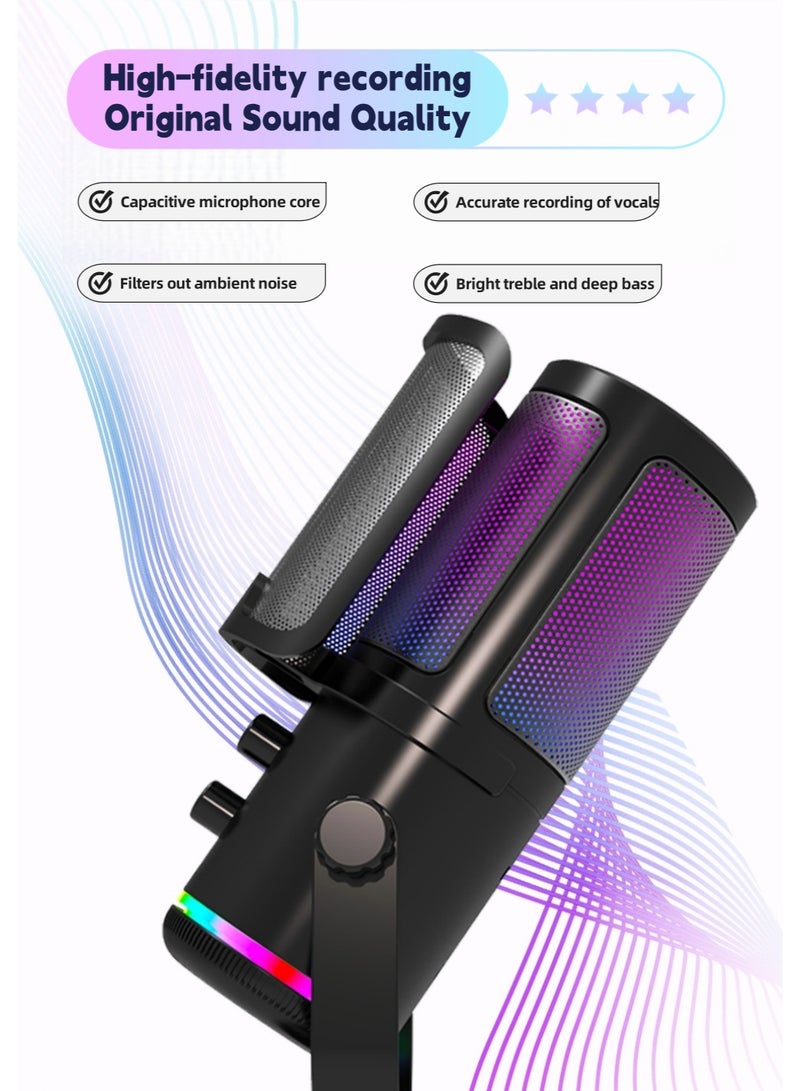 حفيّان ميكروفون USB للألعاب للكمبيوتر الشخصي PS5 ميكروفون مكثف مع كتم الصوت السريع ومؤشر RGB وحامل مكتبي وفلتر بوب وتحكم في الكسب للبث المباشر على Discord و Twitch والبودكاست والفيديوهات - Image 5