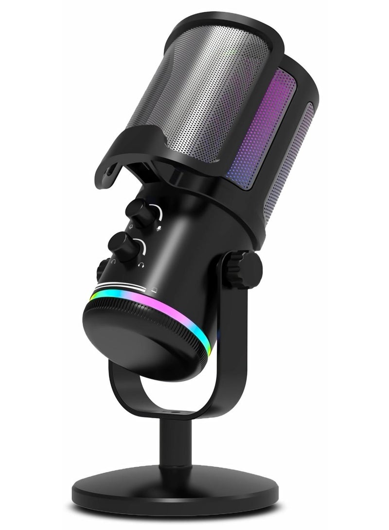 Gaming USB Microphone for PC PS5 Condenser Mic with Quick Mute, RGB Indicator Desktop Stand Pop Filter Gain Control for Streaming Discord Twitch Podcasts Videos - Image 1