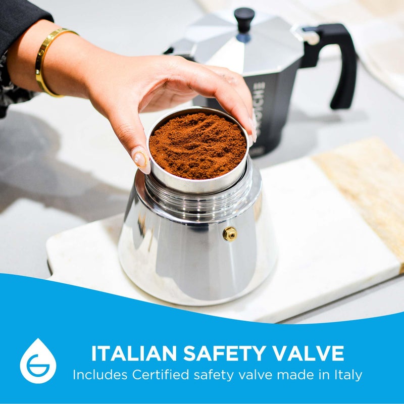 GROSCHE Milano Induction Stovetop Espresso Maker Moka Pot for Greca, Induction, Electric & Gas Stoves, Dishwasher Safe Stovetop Espresso Maker | 3 Espresso Cup, Black - Image 4