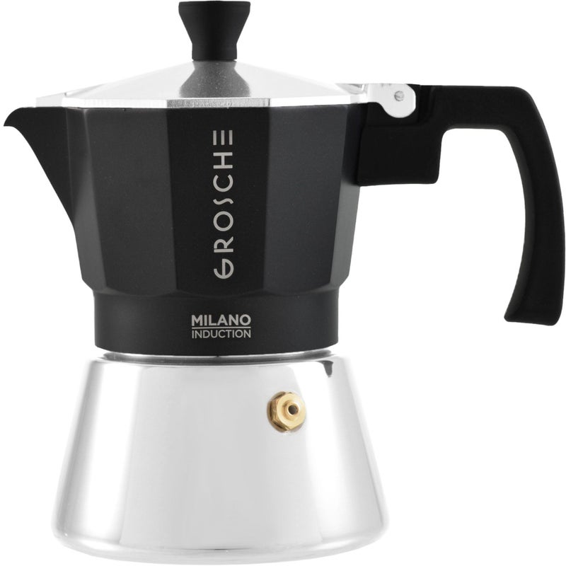 GROSCHE Milano Induction Stovetop Espresso Maker Moka Pot for Greca, Induction, Electric & Gas Stoves, Dishwasher Safe Stovetop Espresso Maker | 3 Espresso Cup, Black - Image 1