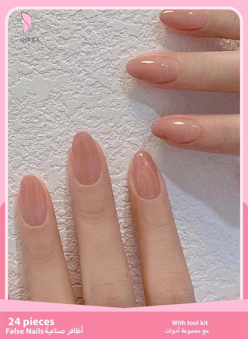 قِيرّا 24 قطعة من أظافر صناعية بلون متدرج طبيعي – قصيرة قابلة لإعادة الاستخدام مع لاصق، تغطية كاملة، مانيكير جاهز للفتيات والنساء - Image 1