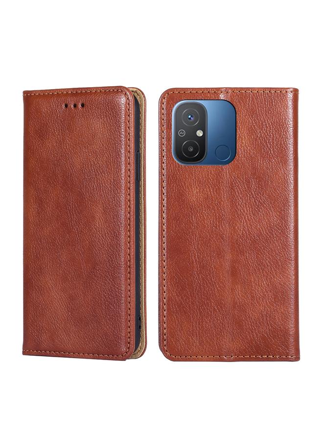 Case For Xiaomi Redmi 12C 4G Gloss Oil Solid Color Magnetic Leather Phone Case