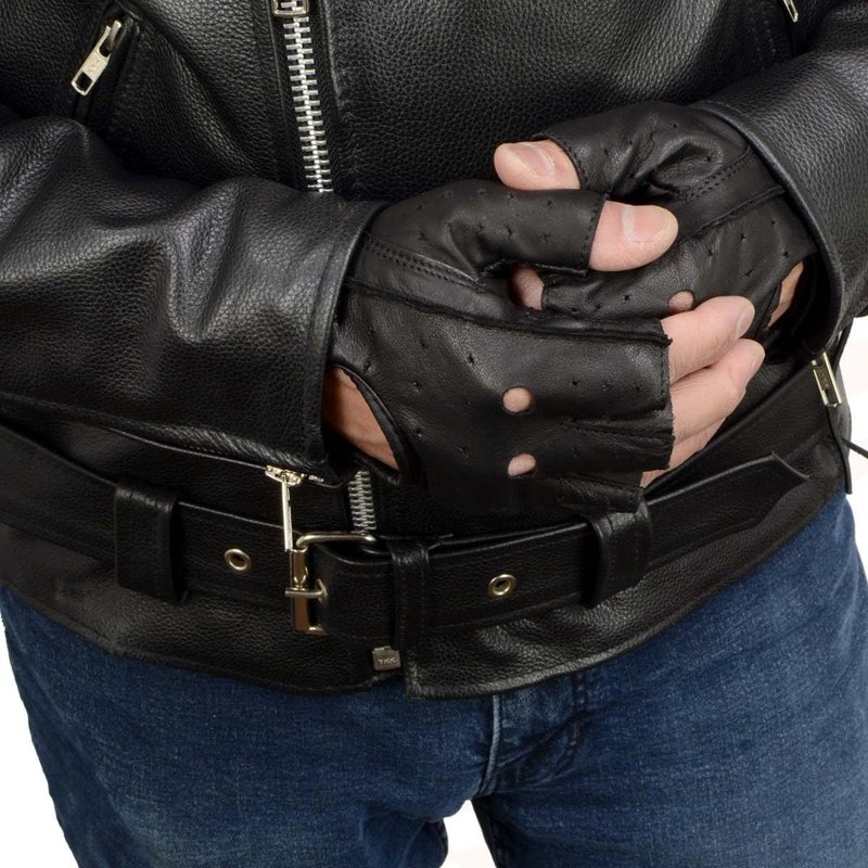Milwaukee Leather SH195 Men's Black Leather Perforated Gel Padded Palm Fingerless Motorcycle Hand Gloves W/ â€˜Open Knuckleâ€™ - X-Large - Image 3