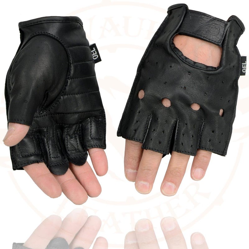 Milwaukee Leather SH195 Men's Black Leather Perforated Gel Padded Palm Fingerless Motorcycle Hand Gloves W/ â€˜Open Knuckleâ€™ - X-Large - Image 4