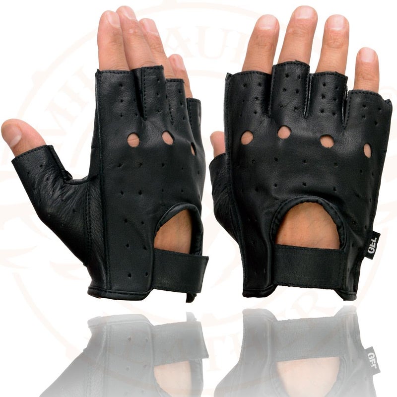 Milwaukee Leather SH195 Men's Black Leather Perforated Gel Padded Palm Fingerless Motorcycle Hand Gloves W/ â€˜Open Knuckleâ€™ - X-Large - Image 5