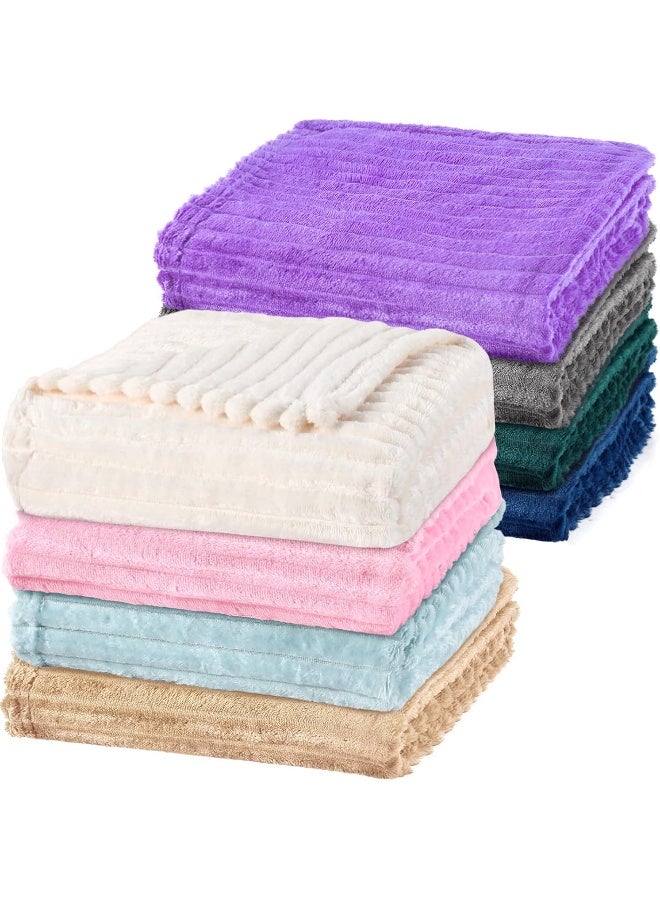 Reginary 8 Pcs Flannel Fuzzy Blankets 30 x 40 Inches Soft Warm and Lightweight Stripes Throw Blankets Fluffy Plush Microfiber Blanket for Couch Bed Sofa Chair Outdoor All Seasons, 8 Colors - Image 1
