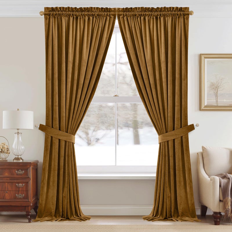 StangH Gold Brown Velvet Curtains for Bedroom, Autumn Curtains Blackout Room Darkening Thermal Insulated Window Drapes for Living Room/Office/Apartment/Bathroom, W52 x L84, 2 Panels - Image 2
