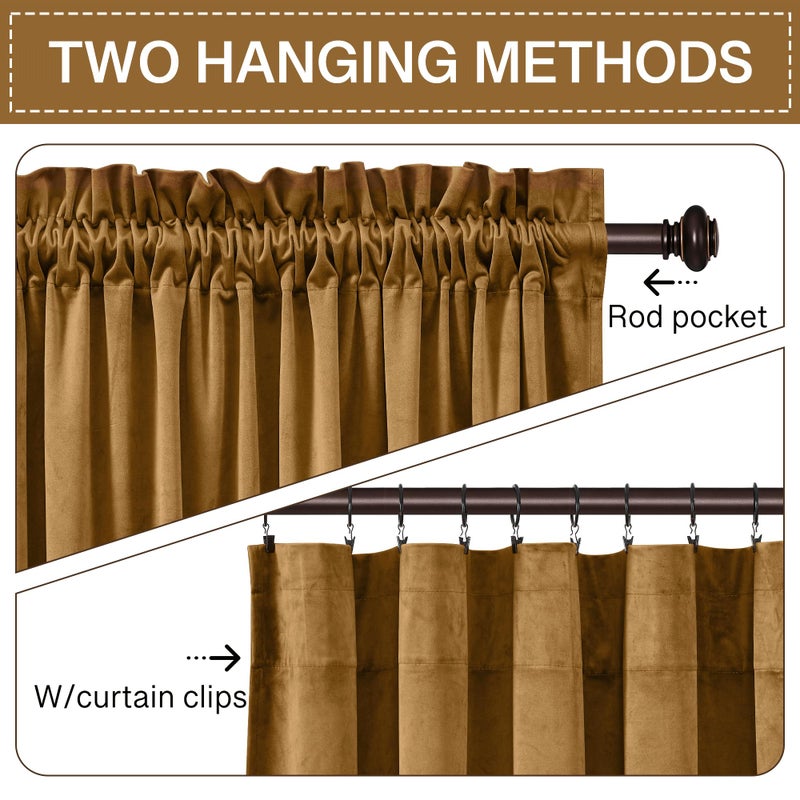 StangH Gold Brown Velvet Curtains for Bedroom, Autumn Curtains Blackout Room Darkening Thermal Insulated Window Drapes for Living Room/Office/Apartment/Bathroom, W52 x L84, 2 Panels - Image 3