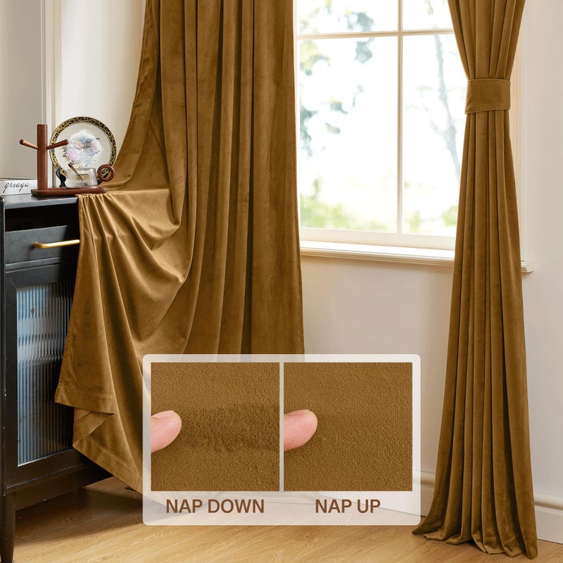 StangH Gold Brown Velvet Curtains for Bedroom, Autumn Curtains Blackout Room Darkening Thermal Insulated Window Drapes for Living Room/Office/Apartment/Bathroom, W52 x L84, 2 Panels - Image 4