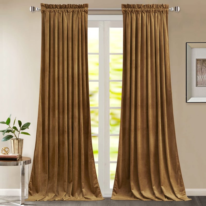 StangH Gold Brown Velvet Curtains for Bedroom, Autumn Curtains Blackout Room Darkening Thermal Insulated Window Drapes for Living Room/Office/Apartment/Bathroom, W52 x L84, 2 Panels - Image 1