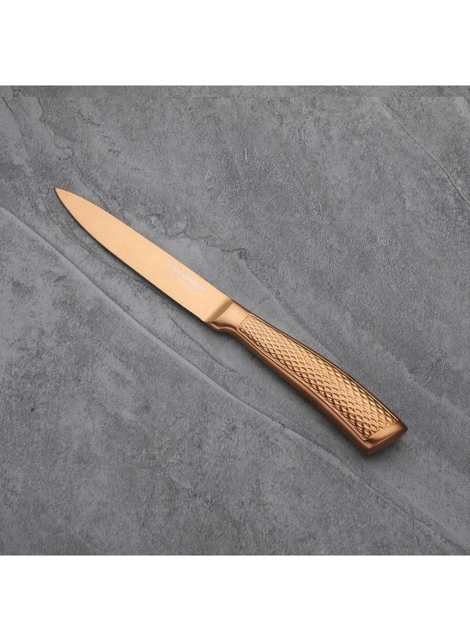 DANUBE HOME سكين شيف دانونب المنزلية بيسرو 4.5 بوصة بشفرة من الفولاذ المقاوم للصدأ النحاسي الممتاز ومقبض مريح وحافة حادة لقطع دقيق أساسي لتناول الطعام الأنيق
