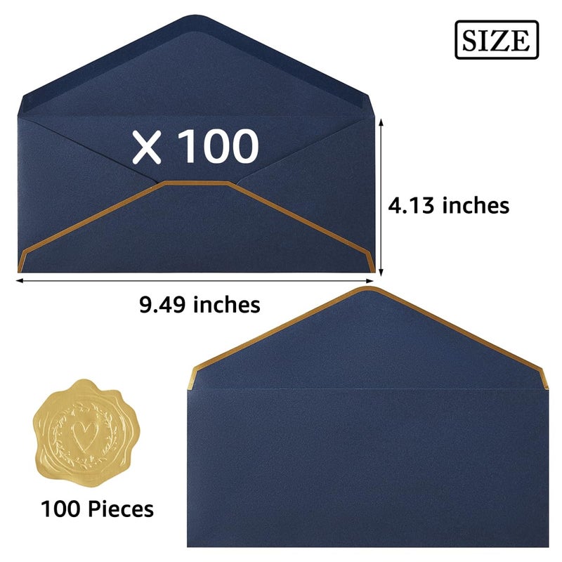 Topeen 100 Pack #10 Business Envelopes with Gold Border, Self Seal Standard Envelopes with Gold Stickers for Office, Checks, Letter Mailing, Invoices, 4 1/8 x 9 1/2 Inches (Navy Blue) - Image 2