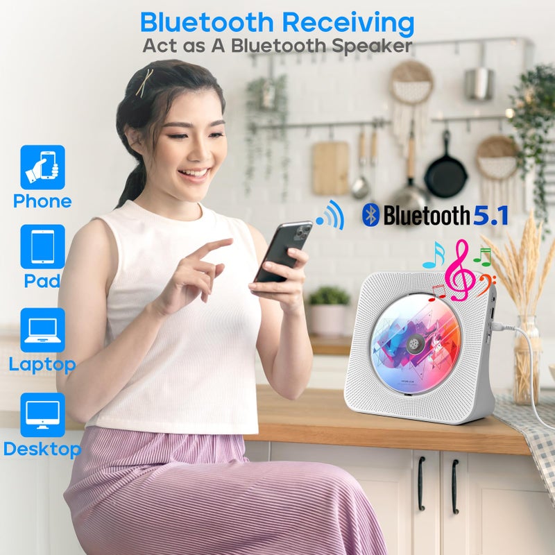 ROADOM Desktop CD Player with Speakers, ROADOM Home Bluetooth CD Player with Hi-Fi Stereo Sound,Remote Control,Supports CD/Bluetooth/FM Radio/U Disk/AUX/Timer/Repeat - Image 4