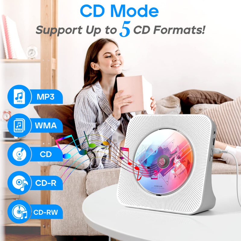 ROADOM Desktop CD Player with Speakers, ROADOM Home Bluetooth CD Player with Hi-Fi Stereo Sound,Remote Control,Supports CD/Bluetooth/FM Radio/U Disk/AUX/Timer/Repeat - Image 2