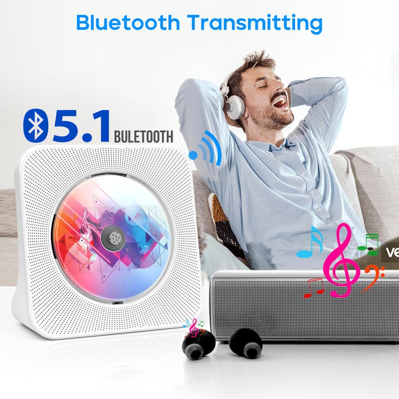 ROADOM Desktop CD Player with Speakers, ROADOM Home Bluetooth CD Player with Hi-Fi Stereo Sound,Remote Control,Supports CD/Bluetooth/FM Radio/U Disk/AUX/Timer/Repeat - Image 3
