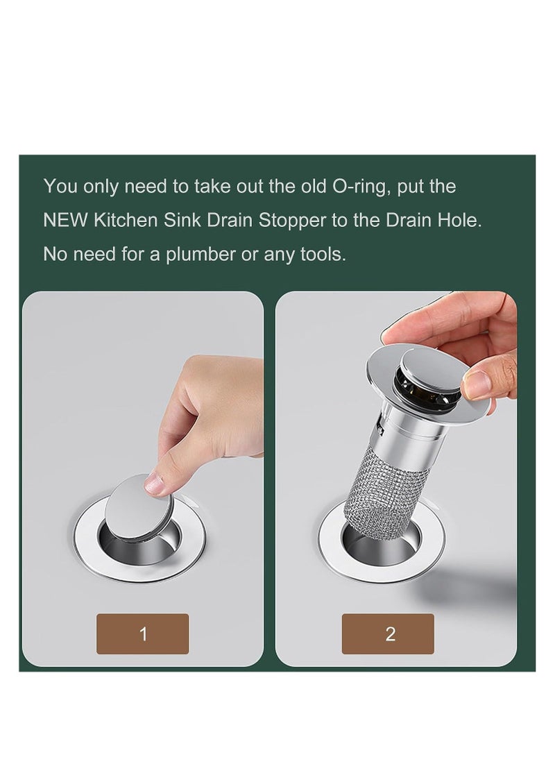 Sink Plug, Easy Bathroom Drain Strainer, Kitchen Stopper, Stainless Steel Removable Deep Waste Basket and Sealing Lid, Universal 2 in 1 Pop up Strainer (2 PCS) - Image 4