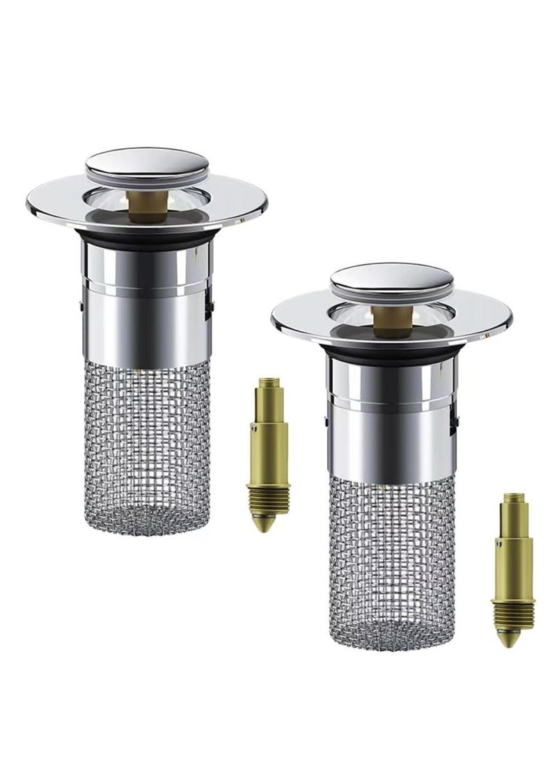Sink Plug, Easy Bathroom Drain Strainer, Kitchen Stopper, Stainless Steel Removable Deep Waste Basket and Sealing Lid, Universal 2 in 1 Pop up Strainer (2 PCS) - Image 1