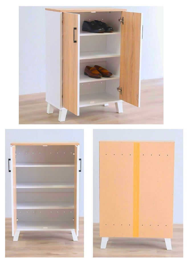 Chase Up Prima 2 Door Shoe Cabinet | 8 Pair Shoe + 4 Pair slipper| Modern Design Furniture | Wooden Shoe Organizer For Entryway Hallway | Made In Malaysia | L60xW30xH88cm - White/Sonoma Oak  - Image 3