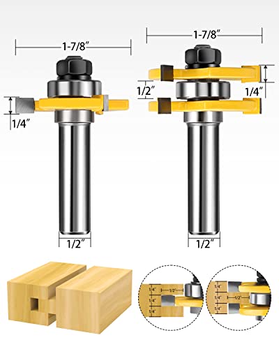 Jooyle 1/2-Inch Shank Tongue and Groove Router Bits Set & Reversible Finger Joint Router Bit, 3 Pack Router Bit Set, Woodworking Chisel Cutter for Density Boards, Solid Wood, MDF, Chipboard, Splints, Etc - Image 4