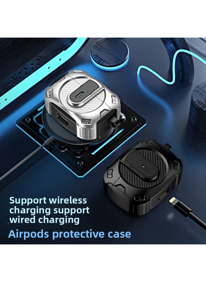 Loquat Suitable For Airpodspro Second Generation For AppleHeadset Protective Case Simple Mecha With Switch Wireless Charging Third Generation Drop-proof-Color:black And White-Model:airpods 1/2 Generation  - Image 3
