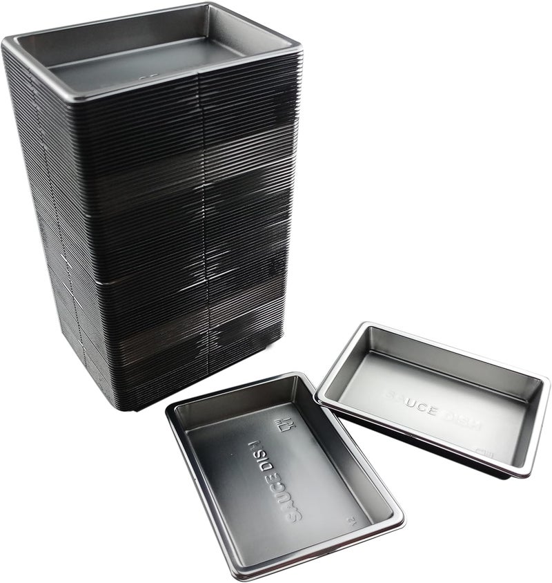 LoveDeal 100 عبوة أطباق صلصة الصويا البلاستيكية المستطيلة أطباق صلصة قابلة للتصرف لتغميس صلصة السوشي الساخنة مجموعة أطباق تقديم الصلصة أطباق التوابل لأطباق المقبلات للشواء والسلطة فضي - Image 1