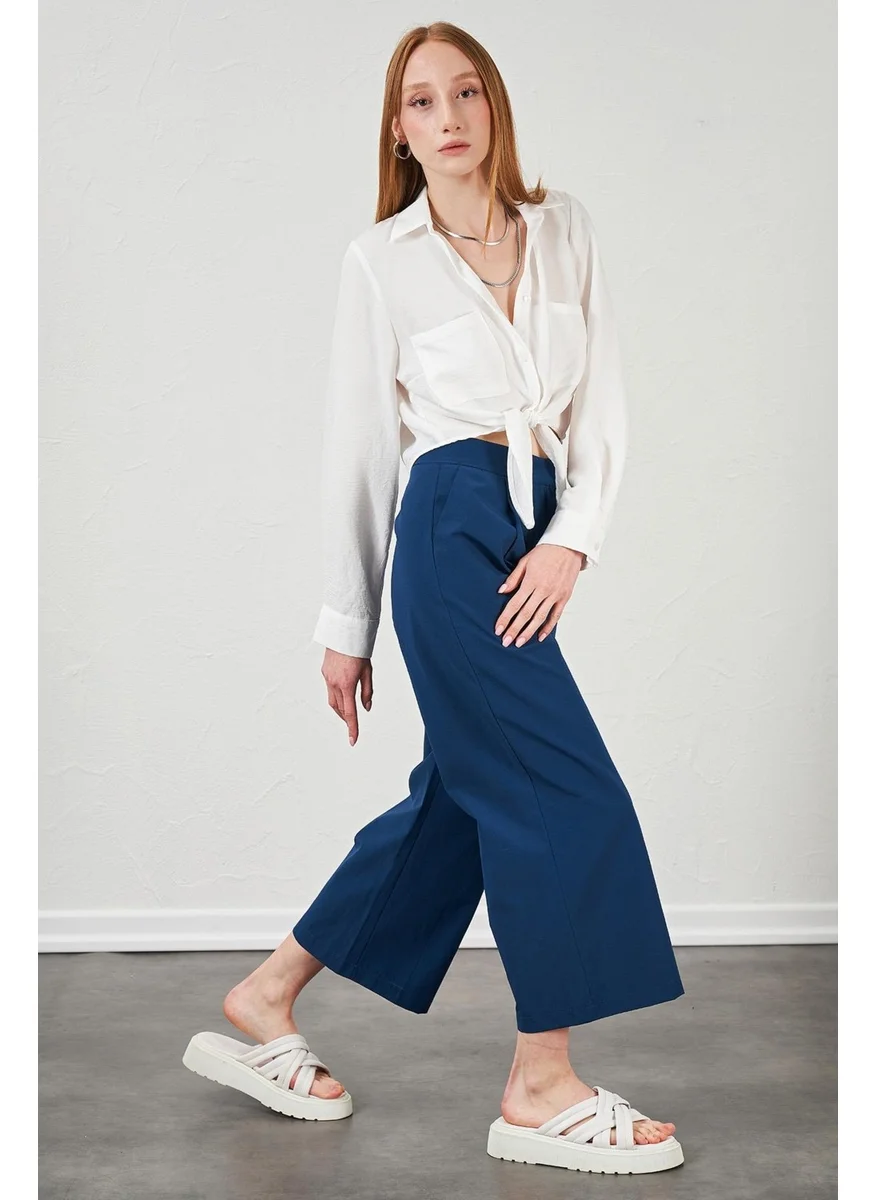 تينا Women's Indigo Short Palazzo Poplin Trousers