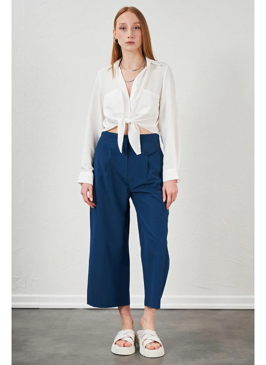 تينا Women's Indigo Short Palazzo Poplin Trousers
