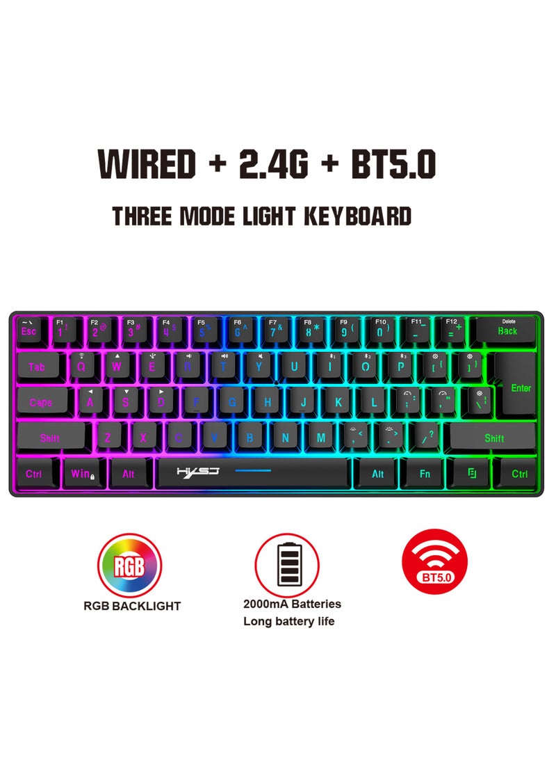 HXSJ L500 Wired/Wireless/Bluetooth Tri Modes Gaming Keyboard and T90 Wireless Gaming Mouse Set  - Image 2