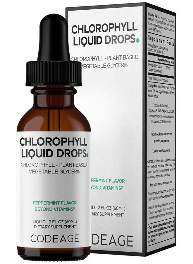 Codeage Chlorophyll Liquid Drops Supplement - Vegan Chlorophyll 50 mg per Serving, Liquid Chlorophyll Water, Organic Peppermint Flavor Clorofila Drink - Non-GMO, Gluten-Free, Vegan - 2 fl oz - Image 1