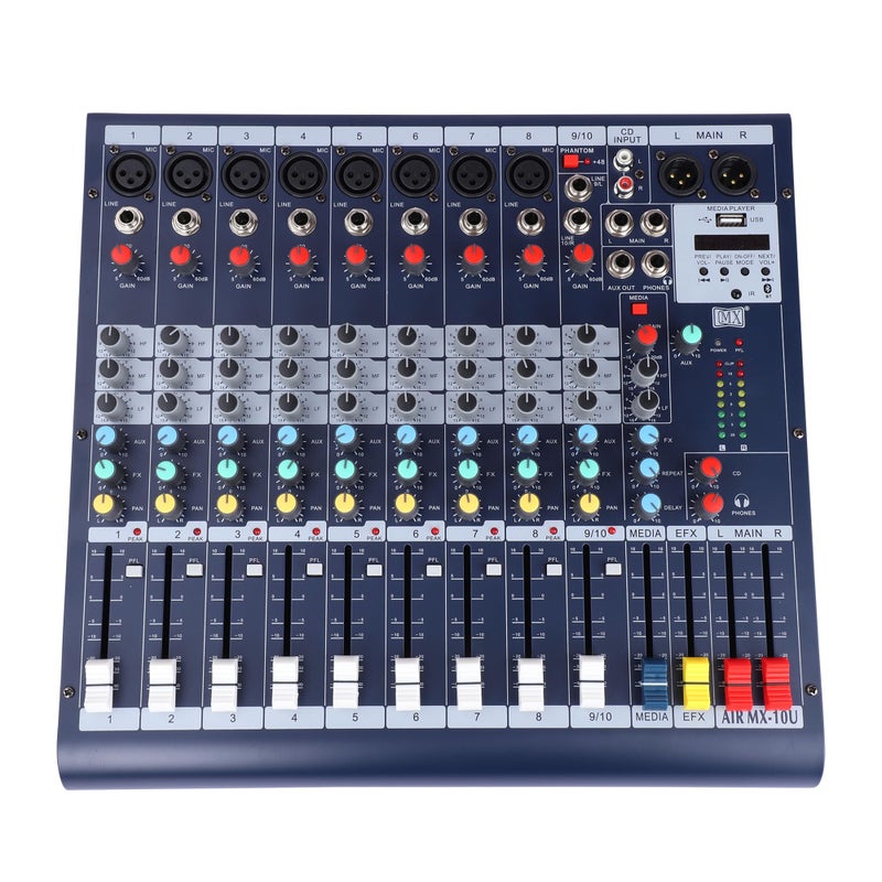 MX 10-Channel Professional Audio Mixer with Bluetooth, USB, MP3 Playback & Stereo/Mic Line Inputs – DJ Console for Live Sound, Recording, and Karaoke - Image 5
