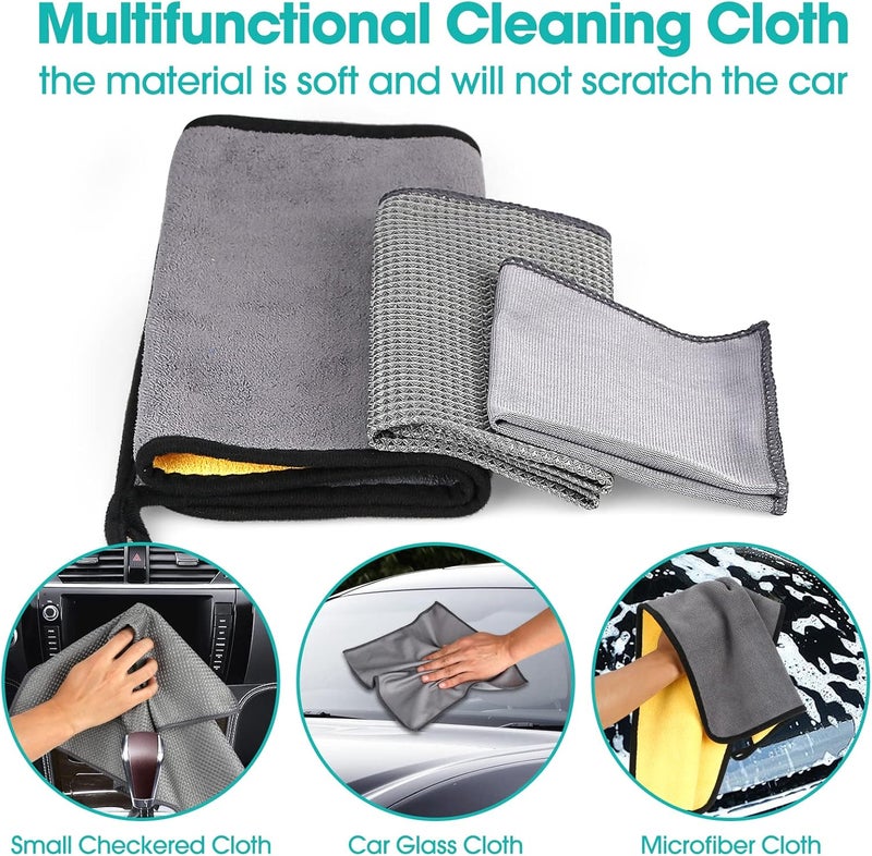 Auspicious Car Care Cleaning Set, Car Cleaning Set, Car Care Kit, Car Cleaner Set Outdoor, Car Wash Set with Tyre Brush, Multi-Purpose Cleaning Cloths, for Car, Motorcycle, Indoor and Outdoor Household Cleaning - Image 2