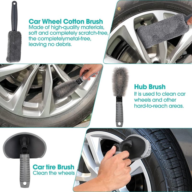 Auspicious Car Care Cleaning Set, Car Cleaning Set, Car Care Kit, Car Cleaner Set Outdoor, Car Wash Set with Tyre Brush, Multi-Purpose Cleaning Cloths, for Car, Motorcycle, Indoor and Outdoor Household Cleaning - Image 3