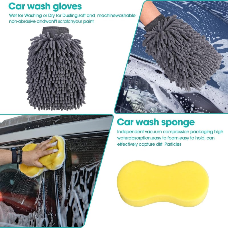 Auspicious Car Care Cleaning Set, Car Cleaning Set, Car Care Kit, Car Cleaner Set Outdoor, Car Wash Set with Tyre Brush, Multi-Purpose Cleaning Cloths, for Car, Motorcycle, Indoor and Outdoor Household Cleaning - Image 5