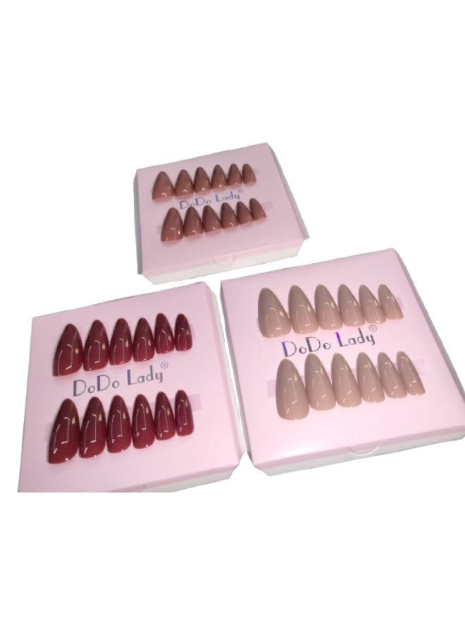 Nails, pack of 12 artificial nails - unique design, double-sided adhesive, 3 packs, random colors - Image 2